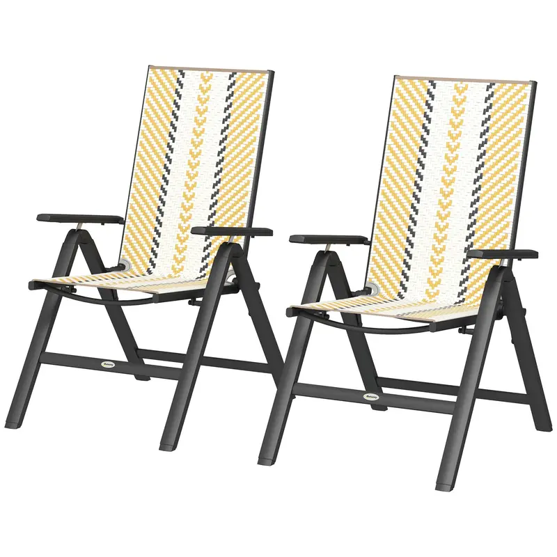 Outdoor Wicker Chairs Set Of 2 With 5-Position Adjustable Backrest & Steel Frame, Orange 2