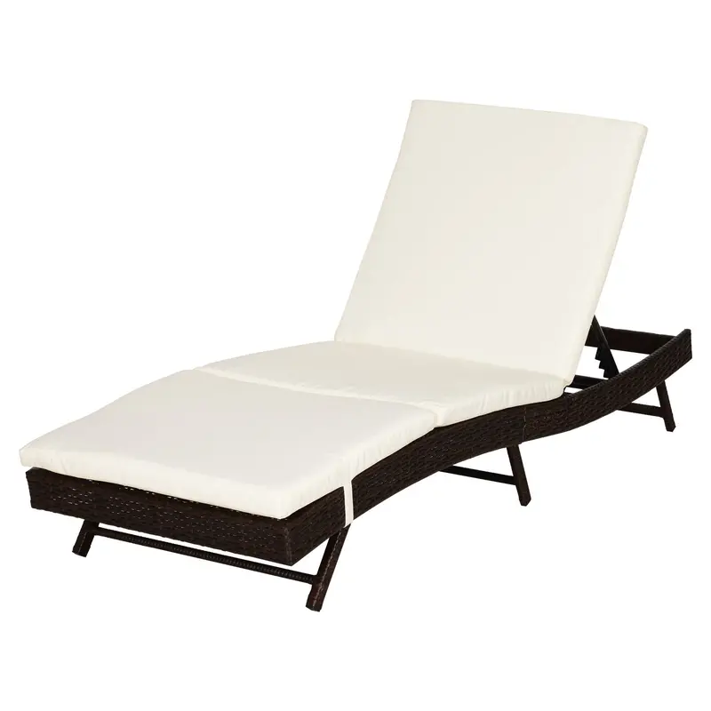 Outdoor Wicker Recliners Lounge Chair W/ 5-Level Adjustable Backrest, Cushion, Cream White 1