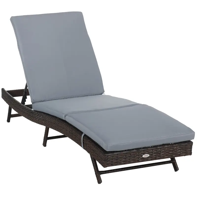 Outdoor Wicker Recliners Lounge Chair W/ 5-Level Adjustable Backrest, Cushion, Grey 1