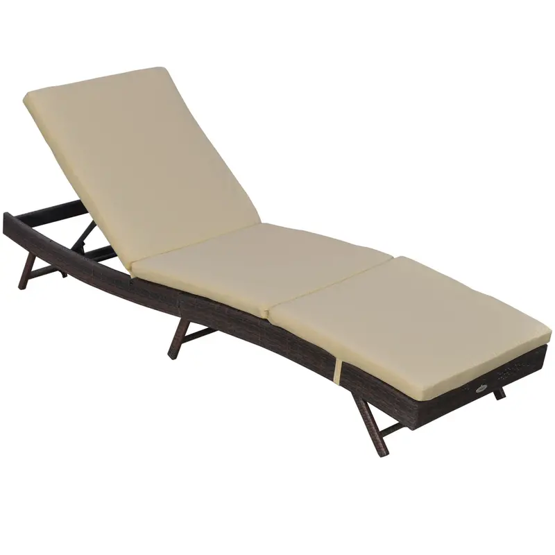 Outdoor Wicker Recliners Lounge Chair W/ 5-Level Adjustable Backrest, Cushion, Khaki 1