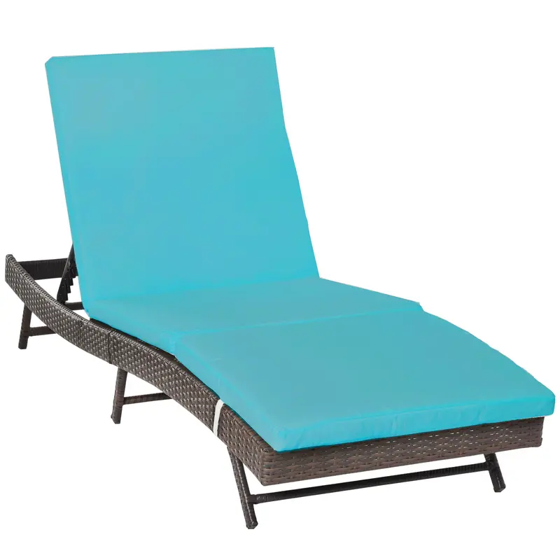 Outdoor Wicker Recliners Lounge Chair W/ 5-Level Adjustable Backrest, Cushion, Turquoise 1