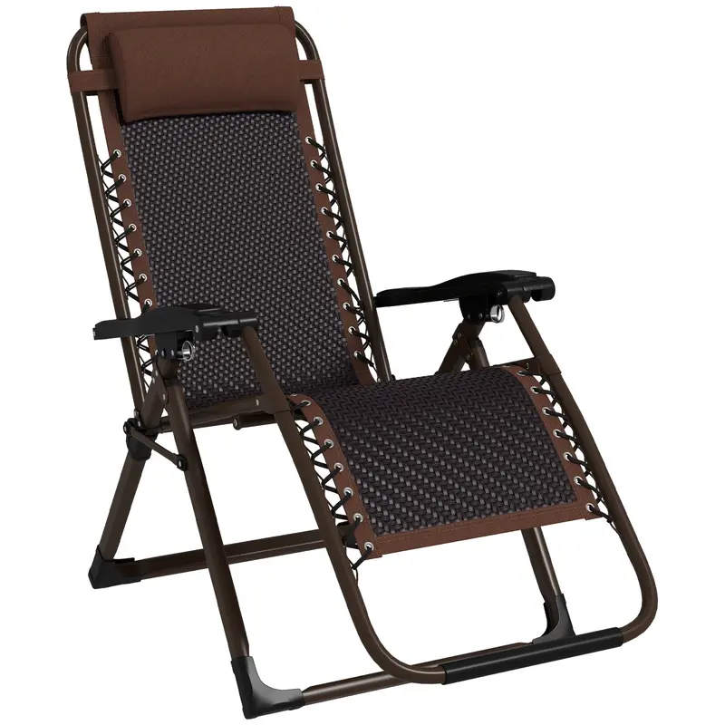 Outdoor Zero Gravity Chair, Folding Pe Rarran Reclining Lounge Chair W/ Recline Back, Brown 1