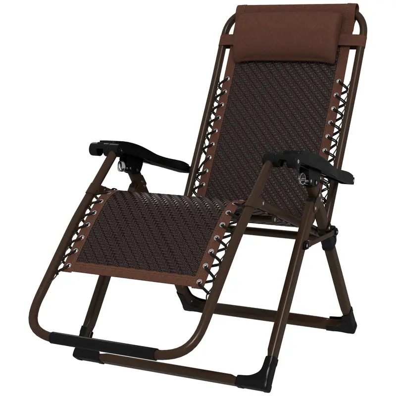 Outdoor Zero Gravity Chair, Folding Pe Rarran Reclining Lounge Chair W/ Recline Back, Brown 2