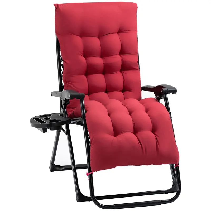 Padded Folding Recliner Chair With Cupholder, Adjustable Backrest & Cushion, Red 1