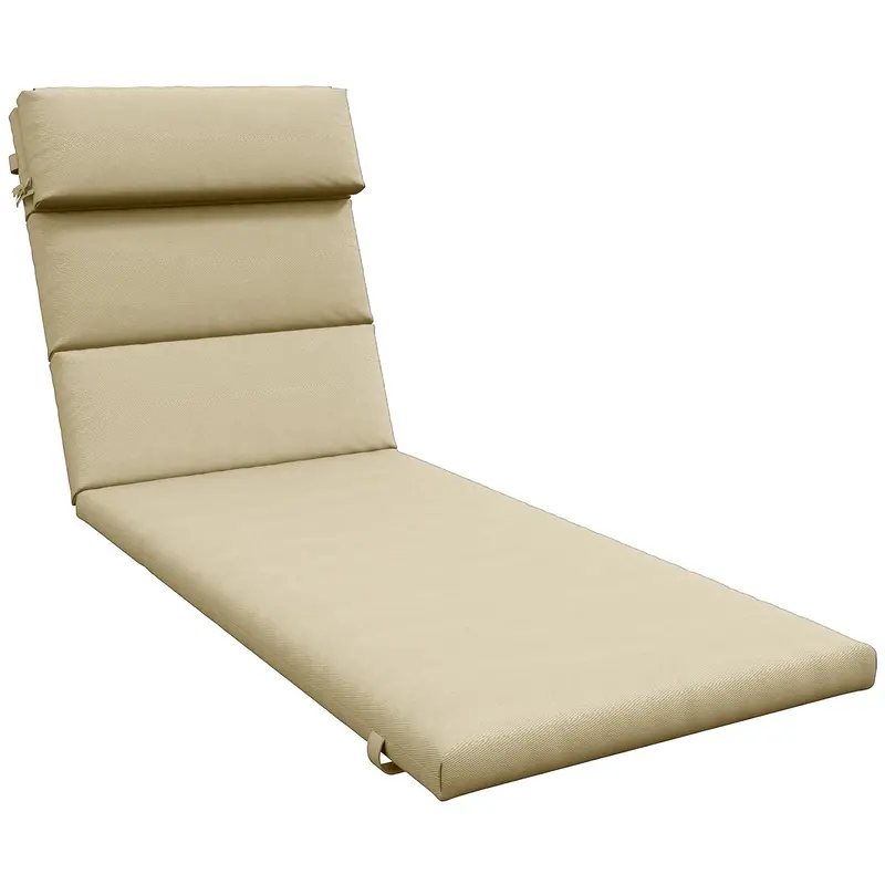 Patio Chaise Lounge Chair Cushion Replacement Lounger Pads W/ Headrest & Ties, Beige 1