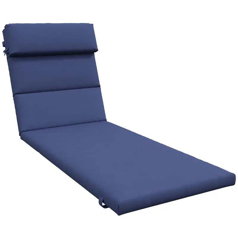 Patio Chaise Lounge Chair Cushion Replacement Lounger Pads W/ Headrest & Ties, Dark Blue 1
