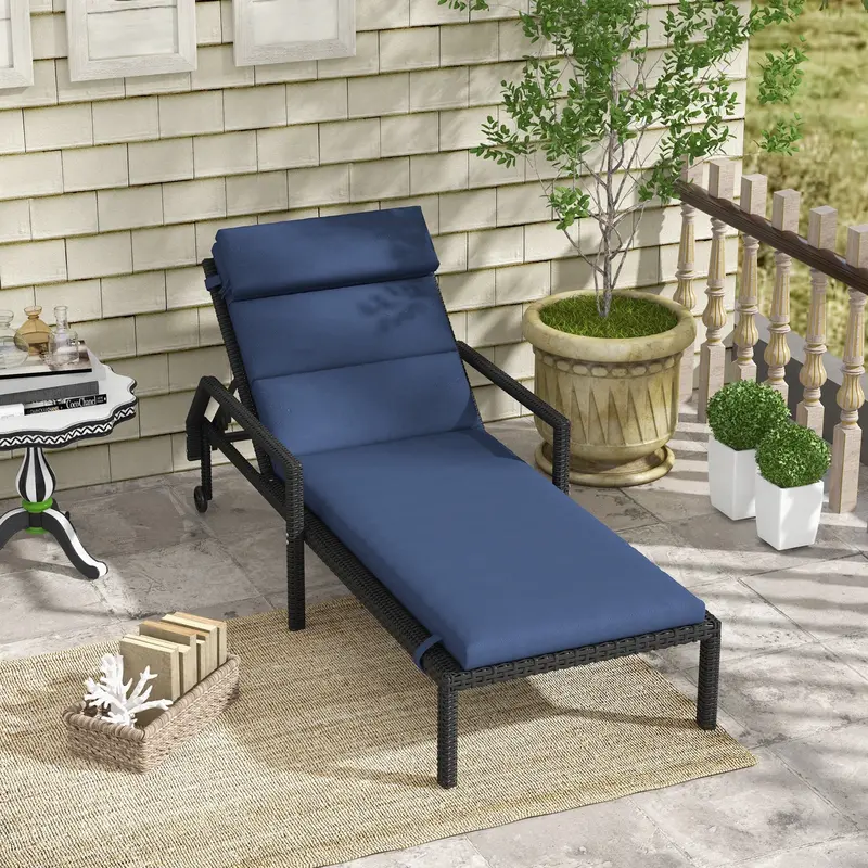 Patio Chaise Lounge Chair Cushion Replacement Lounger Pads W/ Headrest & Ties, Dark Blue 2