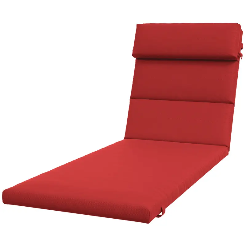 Patio Chaise Lounge Chair Cushion Replacement Lounger Pads W/ Headrest & Ties, Wine Red 2