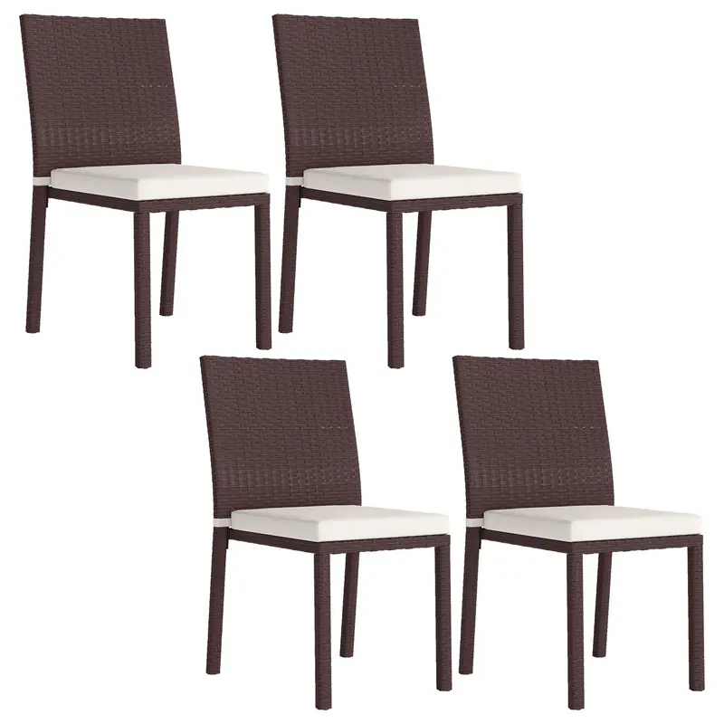 Patio Dining Chairs Set Of 4, All Weather Wicker Armless Chairs With Steel Frame, Beige 1
