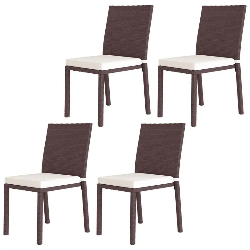 Patio Dining Chairs Set Of 4, All Weather Wicker Armless Chairs With Steel Frame, Beige 2