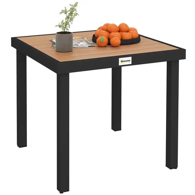Patio Dining Table For 4, Square Aluminum Outdoor Table For Garden Lawn Backyard, Natural 1