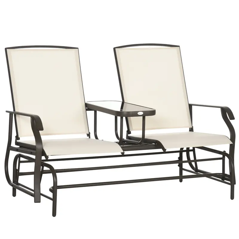 Patio Glider Rocking Chair 2 Person Outdoor Loveseat Rocker Garden Furniture Bench, Beige 1