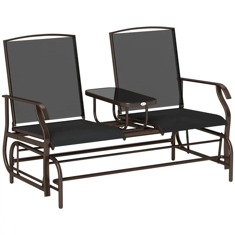Patio Glider Rocking Chair 2 Person Outdoor Loveseat Rocker Garden Furniture Bench, Black 1
