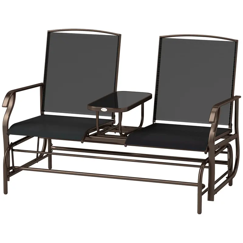 Patio Glider Rocking Chair 2 Person Outdoor Loveseat Rocker Garden Furniture Bench, Black 2