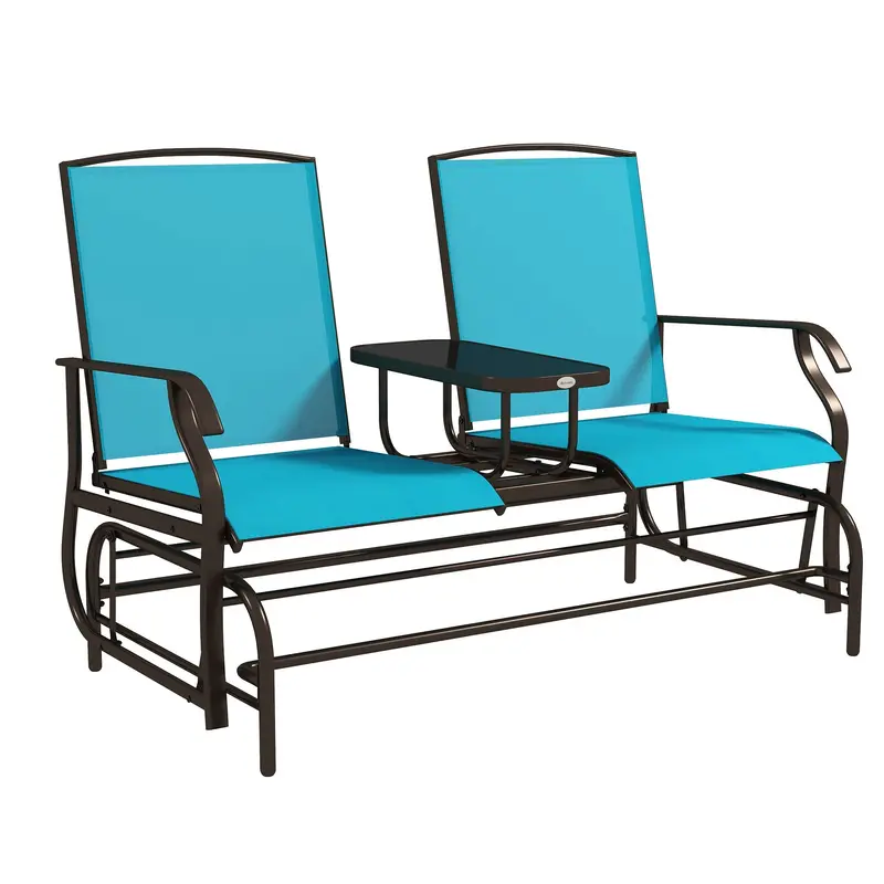 Patio Glider Rocking Chair 2 Person Outdoor Loveseat Rocker Garden Furniture Bench, Blue 1