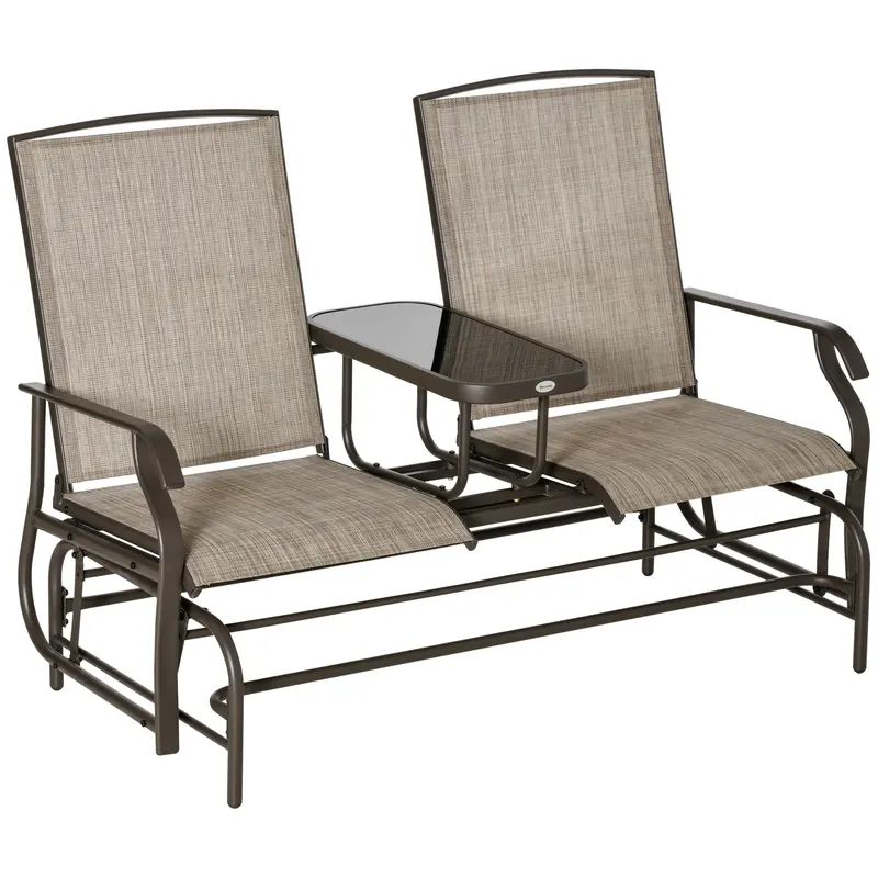 Patio Glider Rocking Chair 2 Person Outdoor Loveseat Rocker Garden Furniture Bench, Flaxen 1