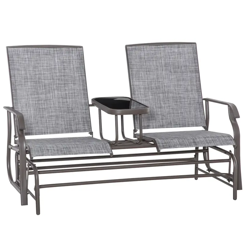 Patio Glider Rocking Chair 2 Person Outdoor Loveseat Rocker Garden Furniture Bench, Grey 1