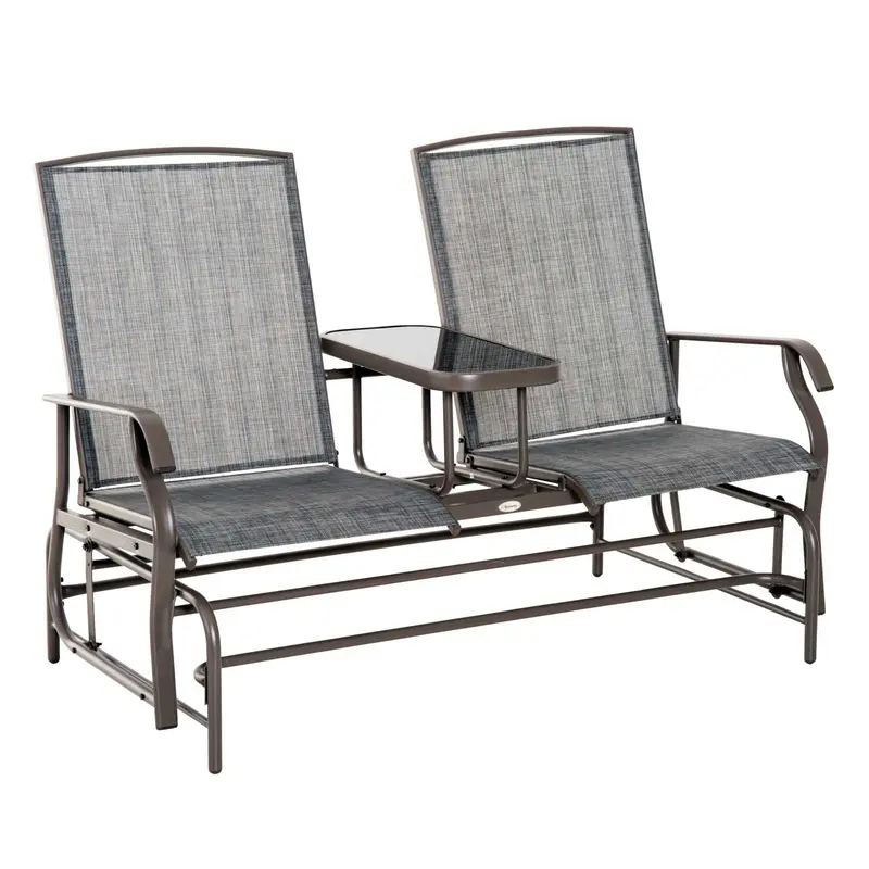 Patio Glider Rocking Chair 2 Person Outdoor Loveseat Rocker Garden Furniture Bench, Grey 1