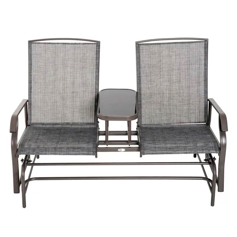 Patio Glider Rocking Chair 2 Person Outdoor Loveseat Rocker Garden Furniture Bench, Grey 2