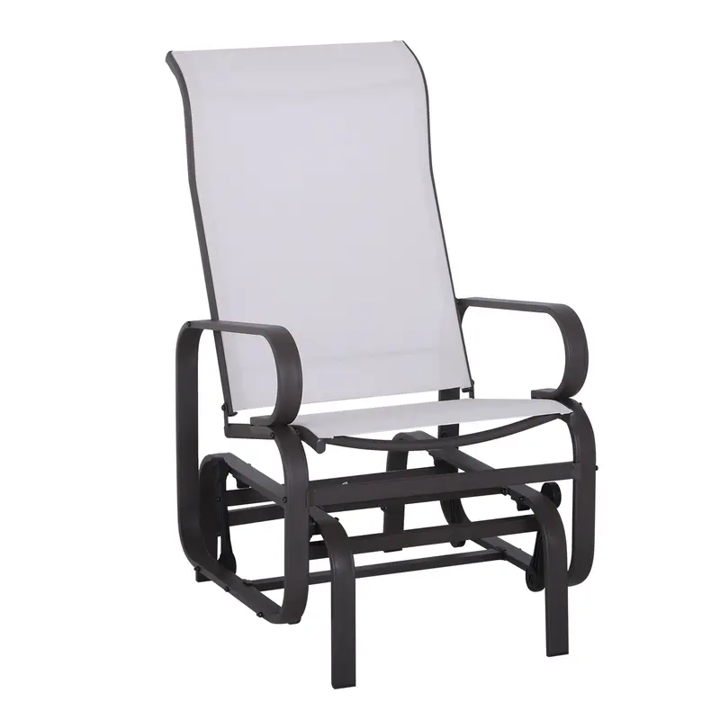 Patio Glider With Breathable Mesh Fabric, Outdoor Garden Rocking Gliding Seat, Beige 1