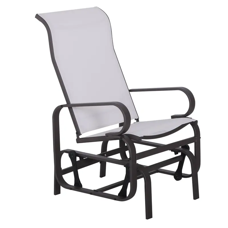 Patio Glider With Breathable Mesh Fabric, Outdoor Garden Rocking Gliding Seat, Beige 2