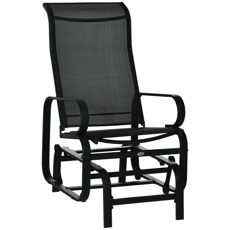 Patio Glider With Breathable Mesh Fabric, Outdoor Garden Rocking Gliding Seat, Black 1