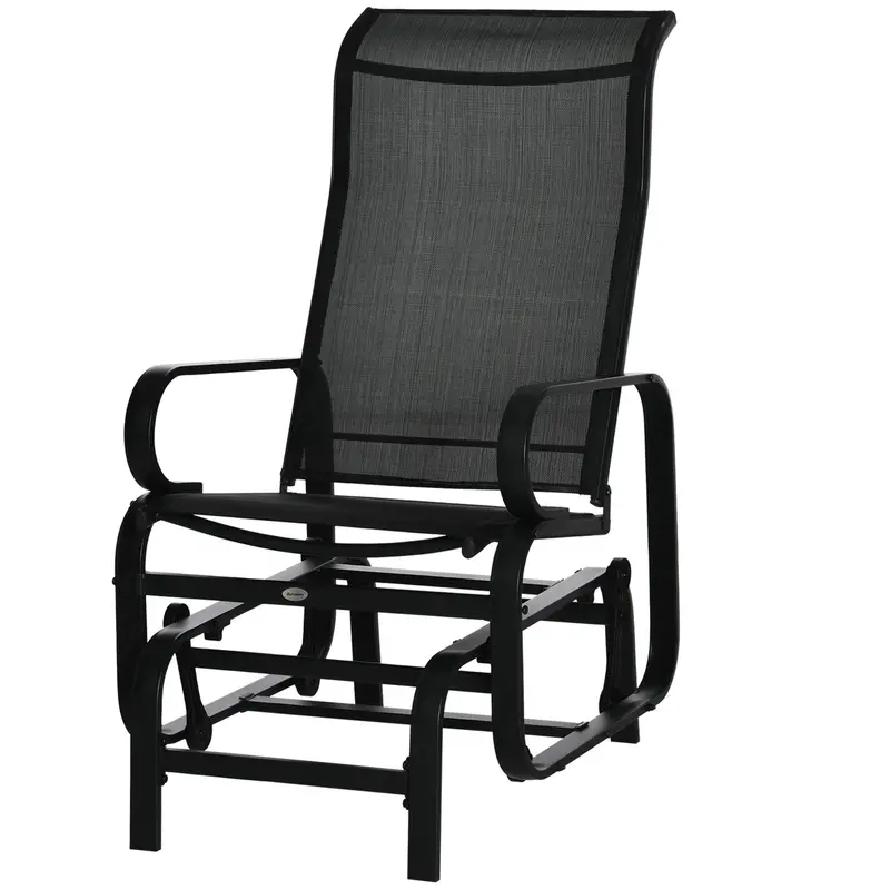 Patio Glider With Breathable Mesh Fabric, Outdoor Garden Rocking Gliding Seat, Black 2