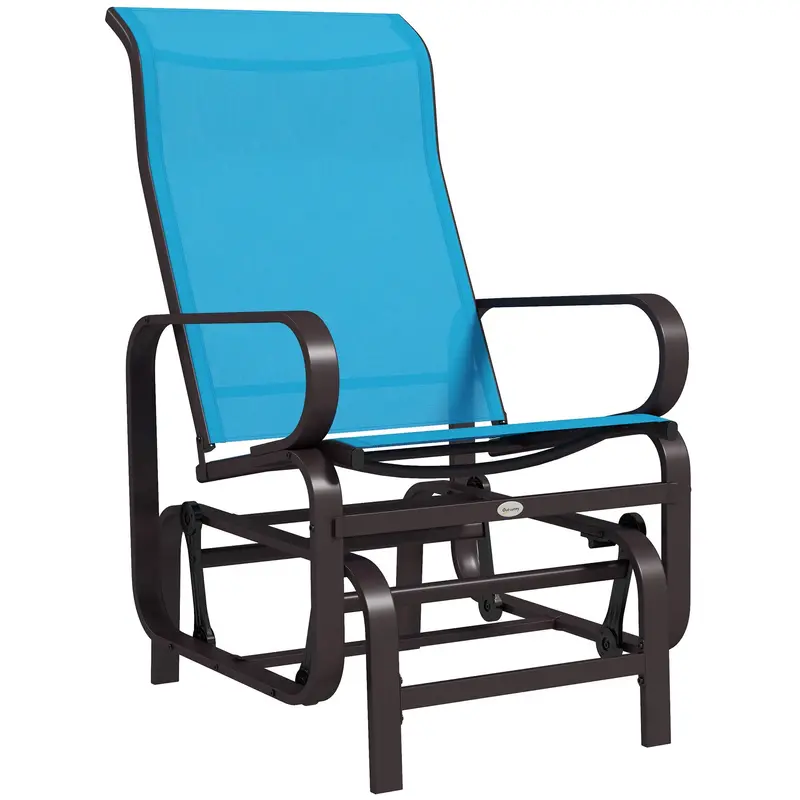Patio Glider With Breathable Mesh Fabric, Outdoor Garden Rocking Gliding Seat, Blue 1