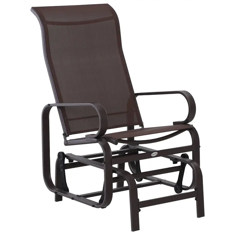 Patio Glider With Breathable Mesh Fabric, Outdoor Garden Rocking Gliding Seat, Brown 1