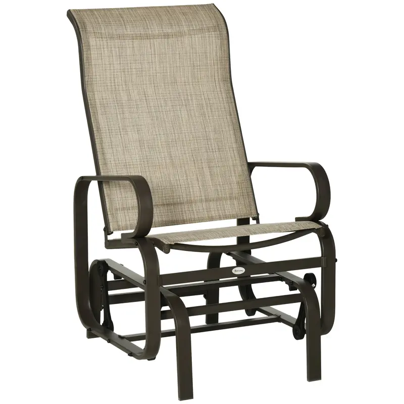 Patio Glider With Breathable Mesh Fabric, Outdoor Garden Rocking Gliding Seat, Brown Flaxen 1