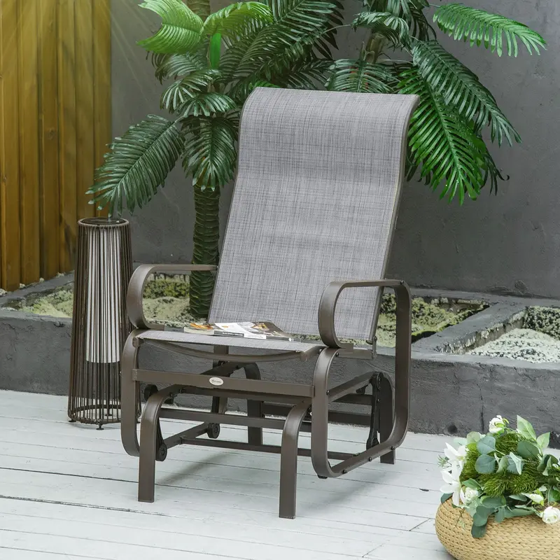 Patio Glider With Breathable Mesh Fabric, Outdoor Garden Rocking Gliding Seat, Grey 1