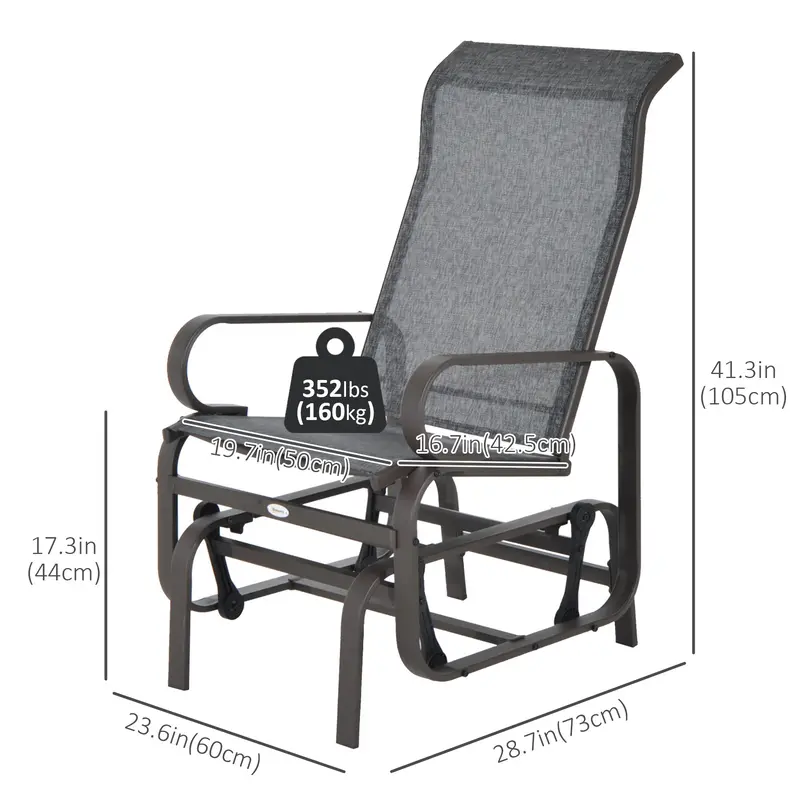 Patio Glider With Breathable Mesh Fabric, Outdoor Garden Rocking Gliding Seat, Grey 2