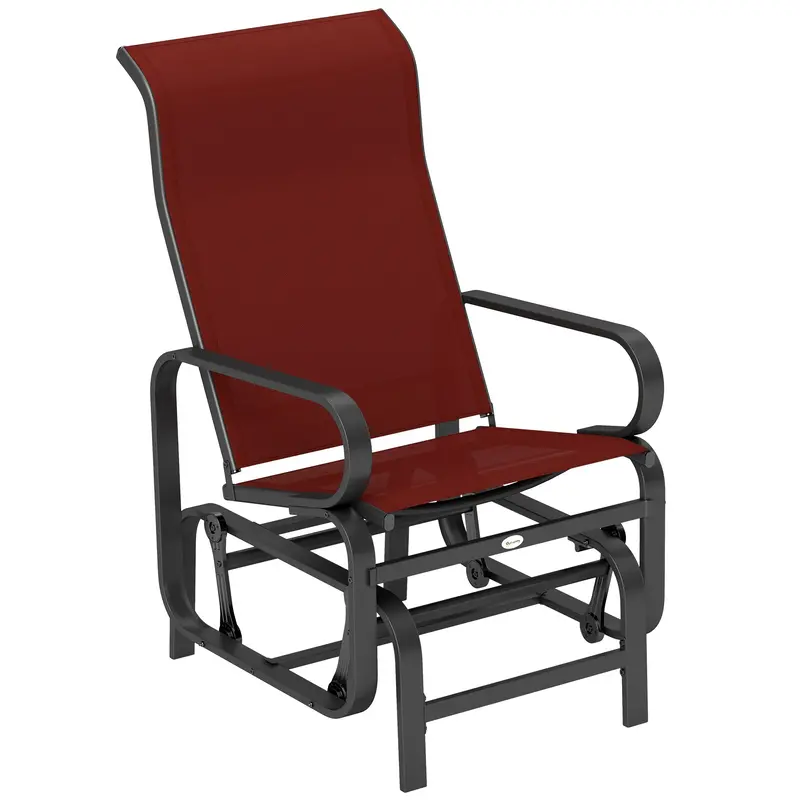 Patio Glider With Breathable Mesh Fabric, Outdoor Garden Rocking Gliding Seat, Wine Red 1