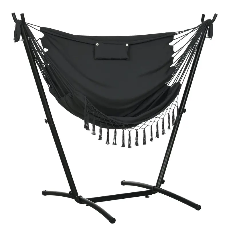 Patio Hammock Chair With Stand, Headrest And Side Pocket, Dark Grey 1