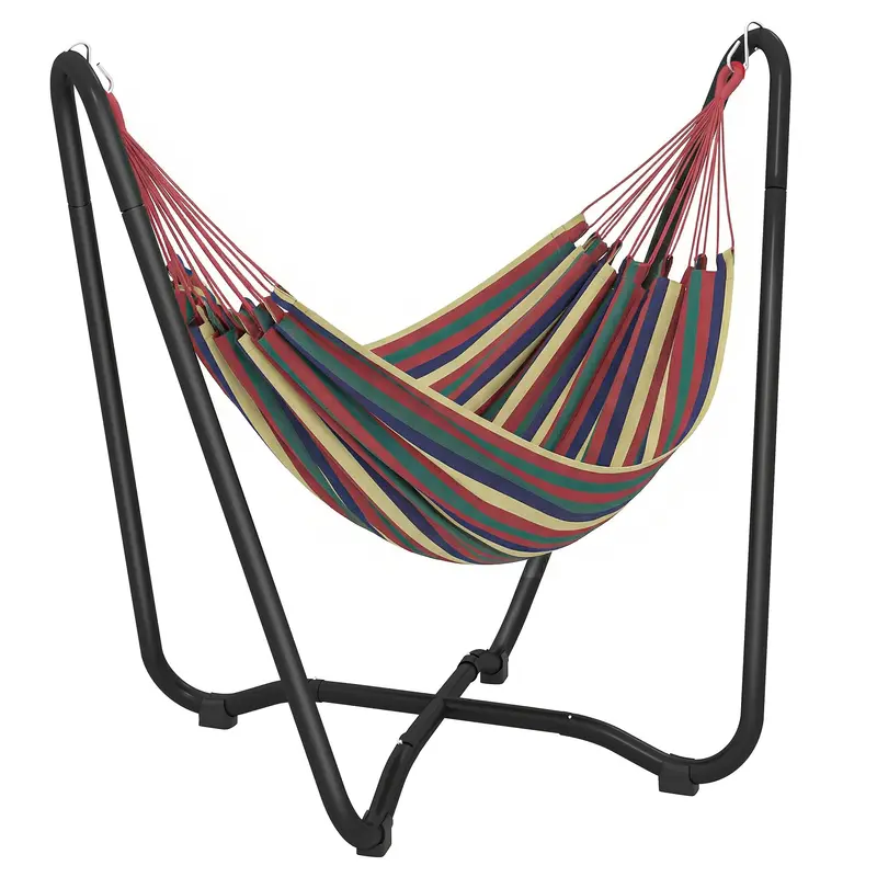 Patio Hammock With Stand, Free Standing Fabric Hammock Bed, Multi-Colored 2