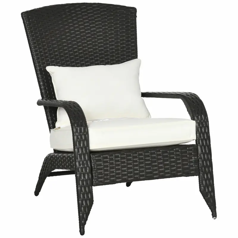 Patio Wicker Adirondack Chair, Outdoor Rattan Muskoka Chair With Cushions, Cream White 1