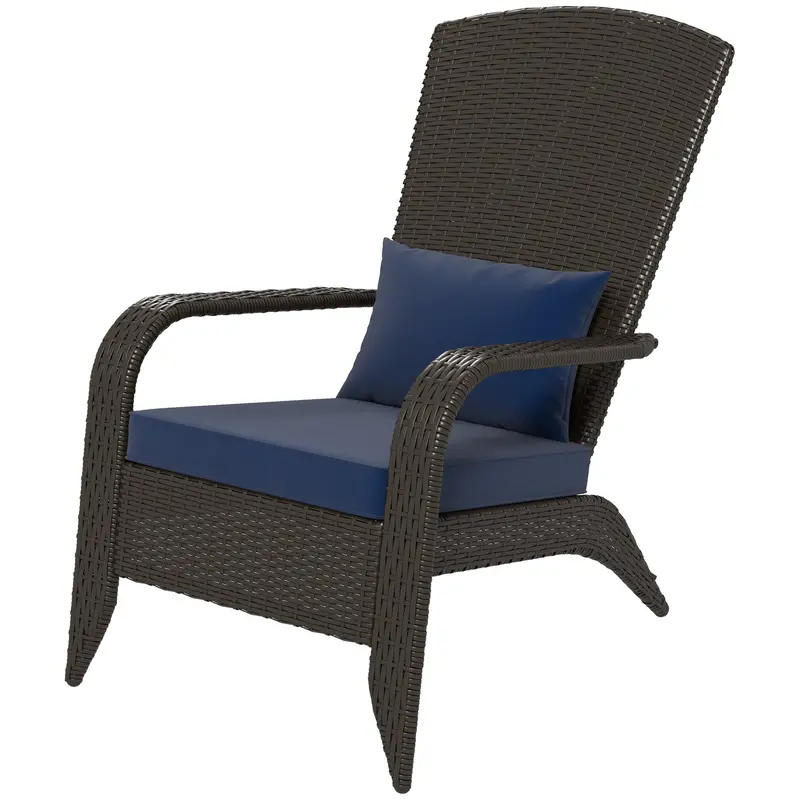 Patio Wicker Adirondack Chair, Outdoor Rattan Muskoka Chair With Cushions, Dark Blue 2