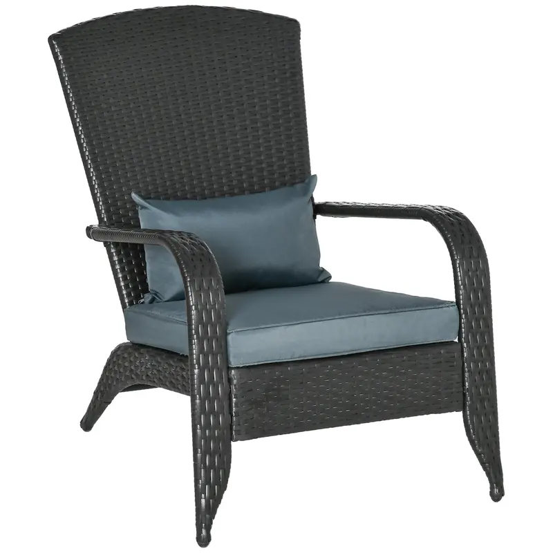 Patio Wicker Adirondack Chair, Outdoor Rattan Muskoka Chair With Cushions For Porch, Light Grey 1