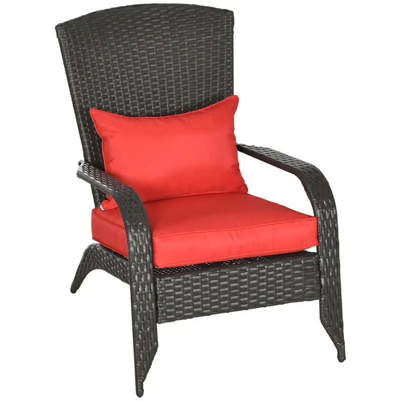 Patio Wicker Adirondack Chair, Outdoor Rattan Muskoka Chair With Cushions For Porch, Red 1