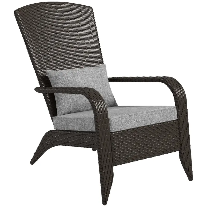 Patio Wicker Adirondack Chair, Outdoor Rattan Muskoka Chair With Cushions, Grey 1