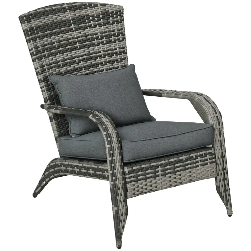 Patio Wicker Adirondack Chair With Soft Cushions And Curved Back, Grey 1