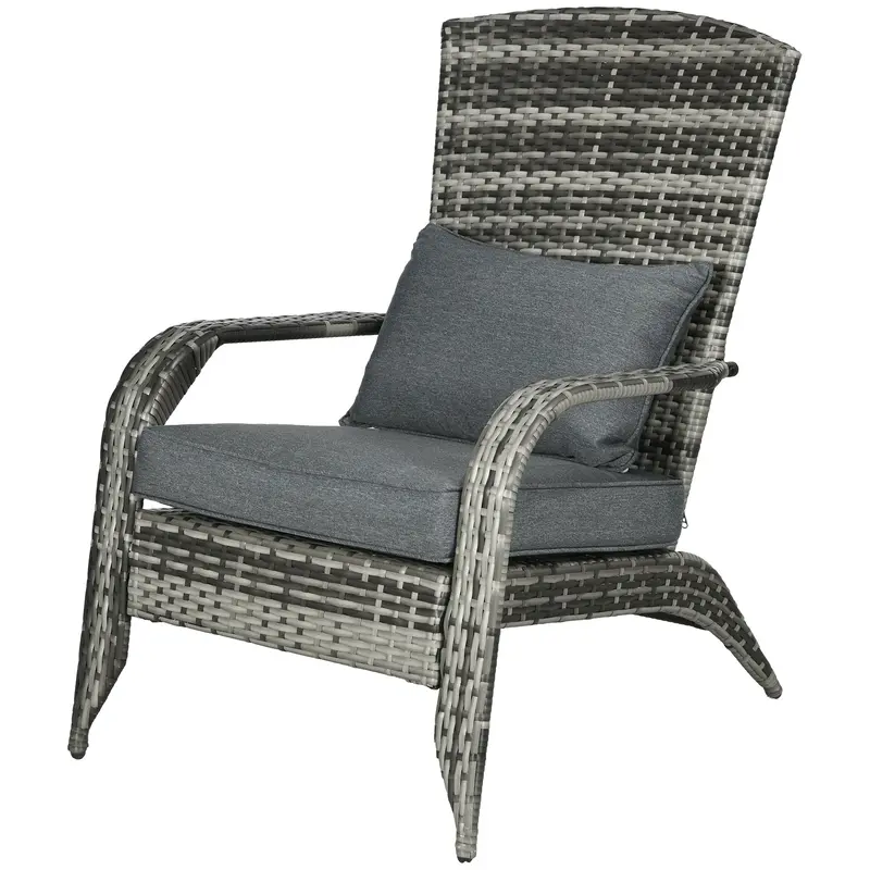 Patio Wicker Adirondack Chair With Soft Cushions And Curved Back, Grey 2