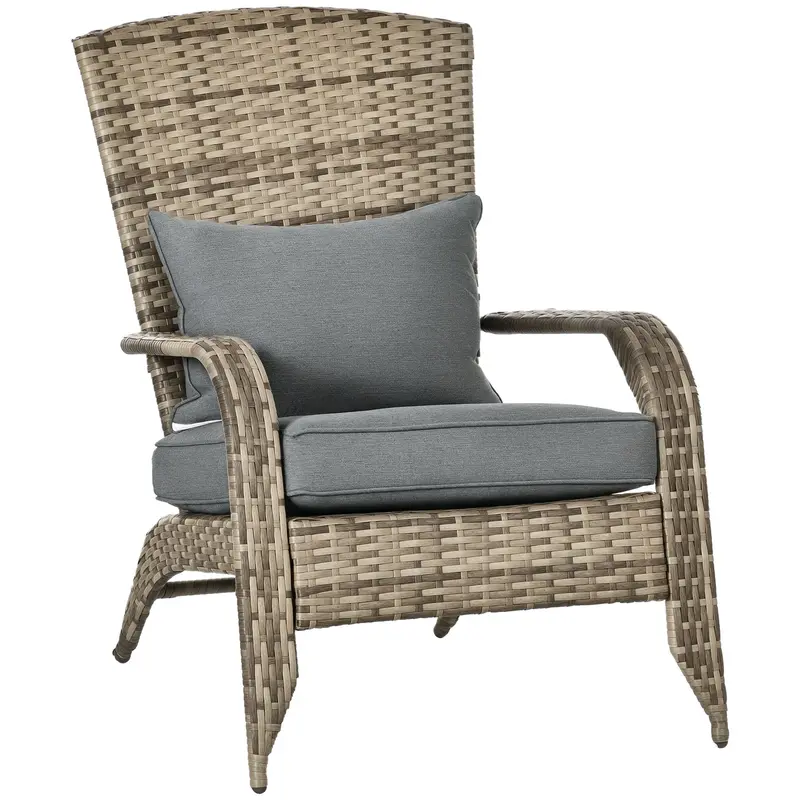 Patio Wicker Adirondack Chair With Soft Cushions, Mixed Grey 1