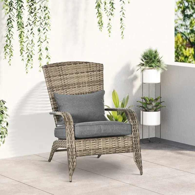 Patio Wicker Adirondack Chair With Soft Cushions, Mixed Grey 2