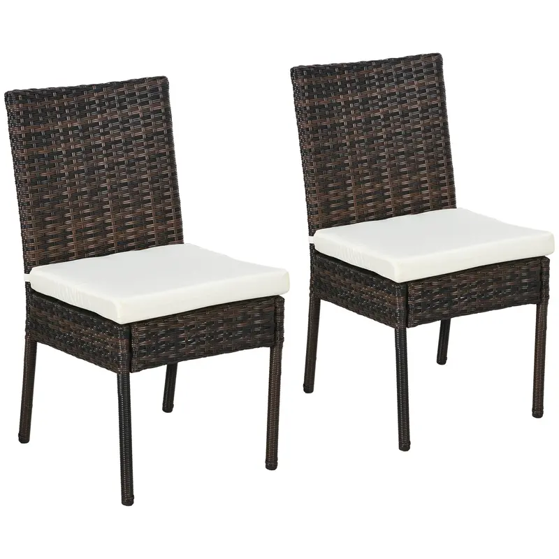 Pe Rattan Outdoor Dining Chairs With Cushion, Patio Wicker Dining Chair With Backrest, Brown 1