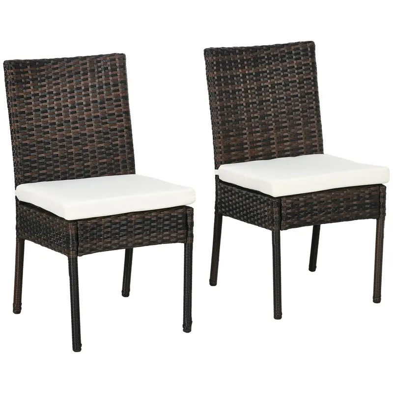 Pe Rattan Outdoor Dining Chairs With Cushion, Patio Wicker Dining Chair With Backrest, Brown 2