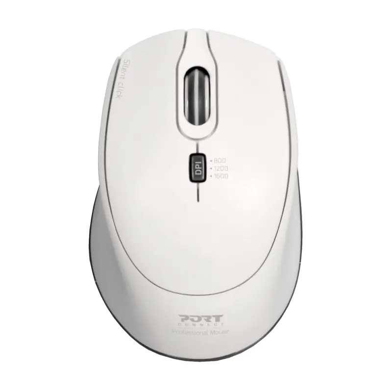 Port Connect Silent 1600Dpi 3 Button Wireless Mouse - White 1