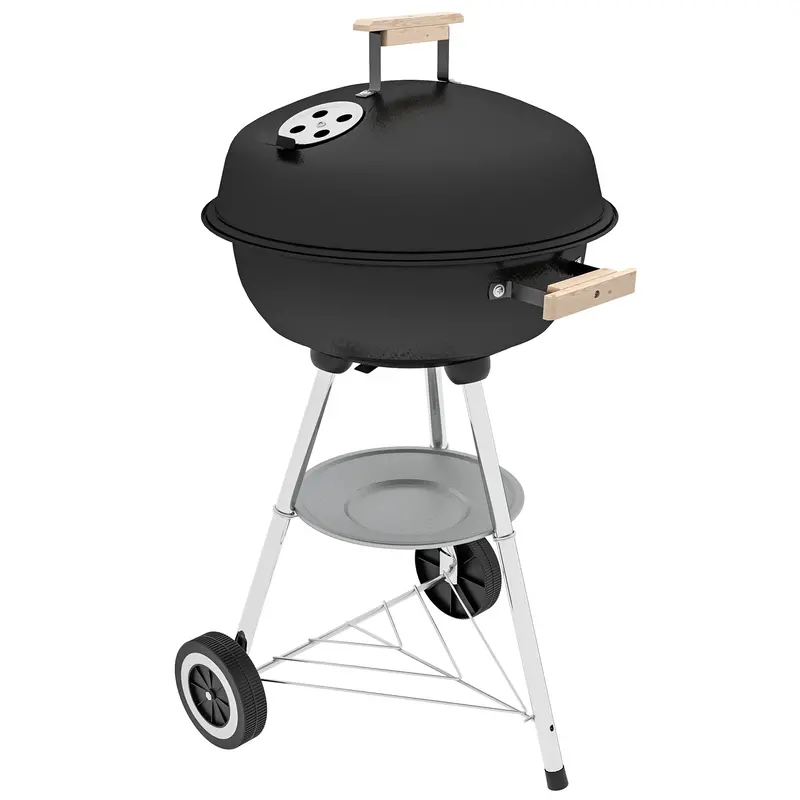 Portable Charcoal Grill With Air Vents & Storage Shelf, Black 1