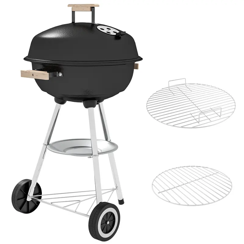 Portable Charcoal Grill With Air Vents & Storage Shelf, Black 2