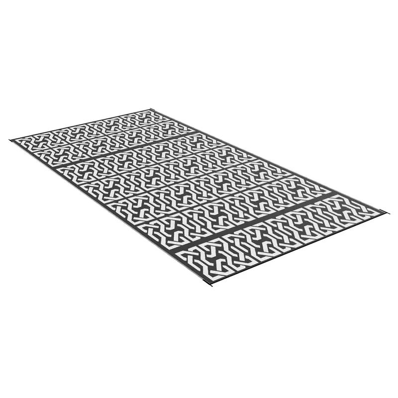 Portable Outdoor Rug With Carry Bag, 9' X 18' Reversible Mat, Waterproof Plastic Straw Rv Rug For Backyard, Deck, Picnic, Beach, Camping, Black And White Chain 2